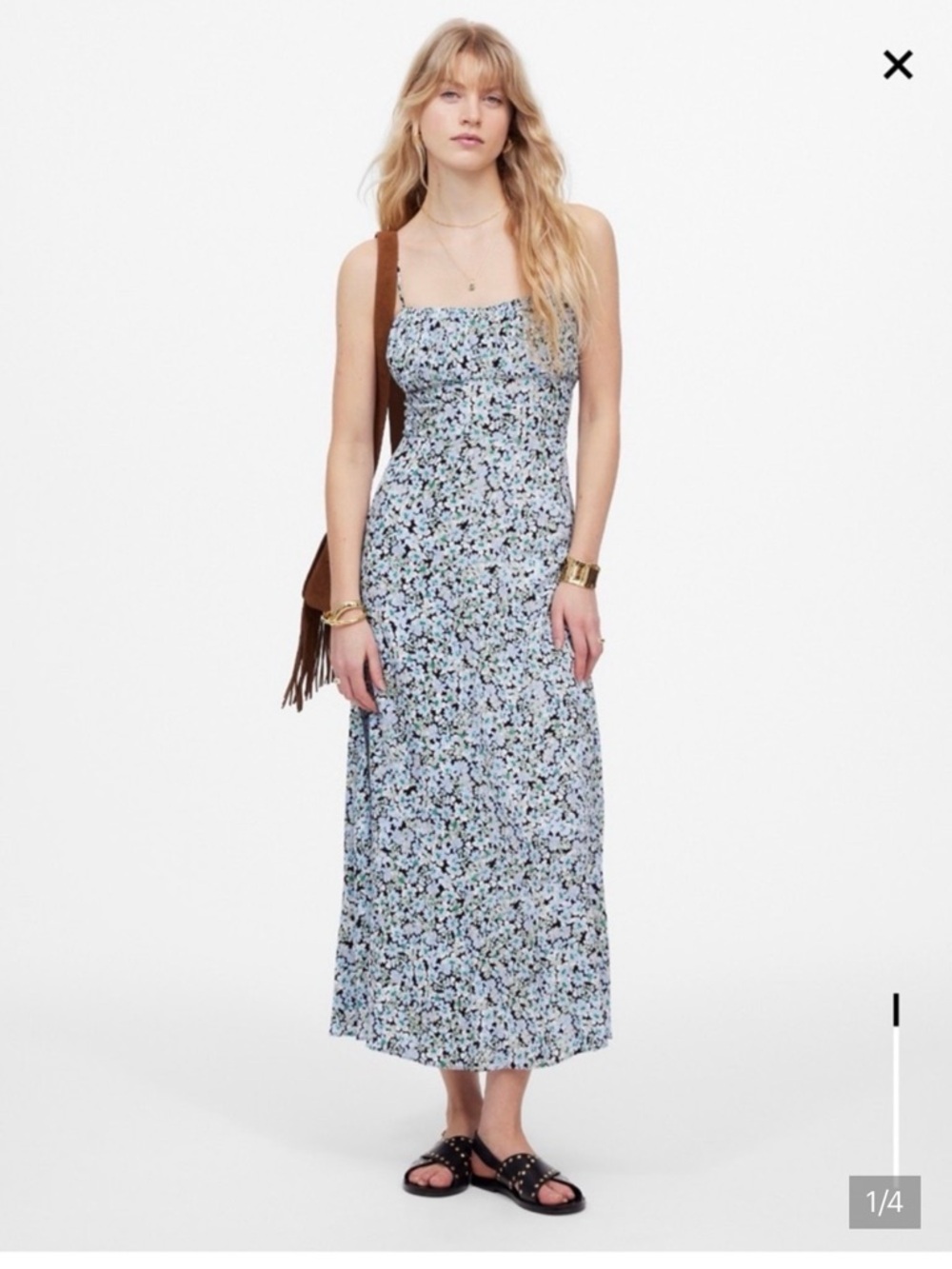 Like new Madewell Women's Blue Floral Slip maxi dress  - Lightweight Strap